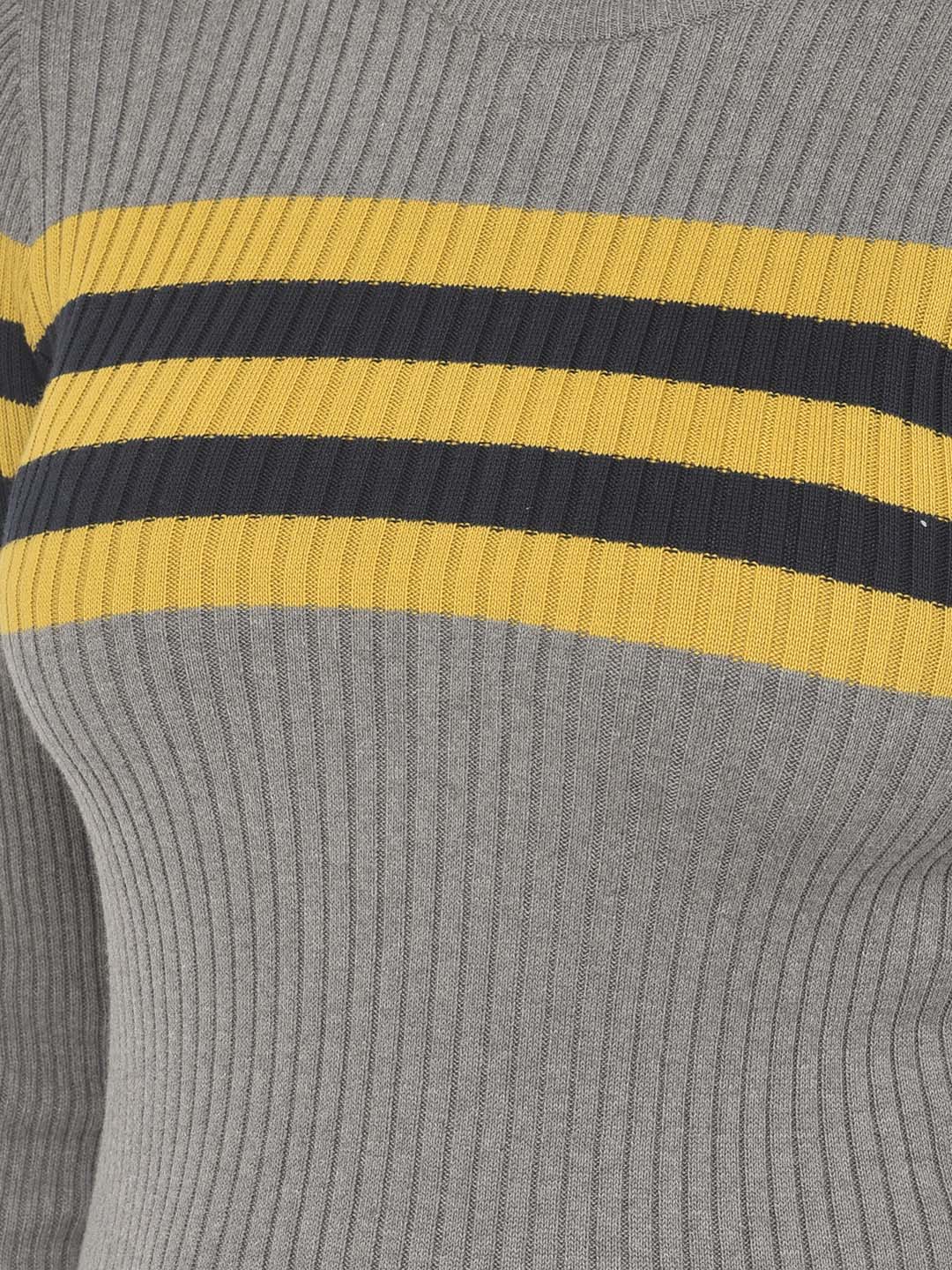 Numero Uno Women Striped Grey Sweater